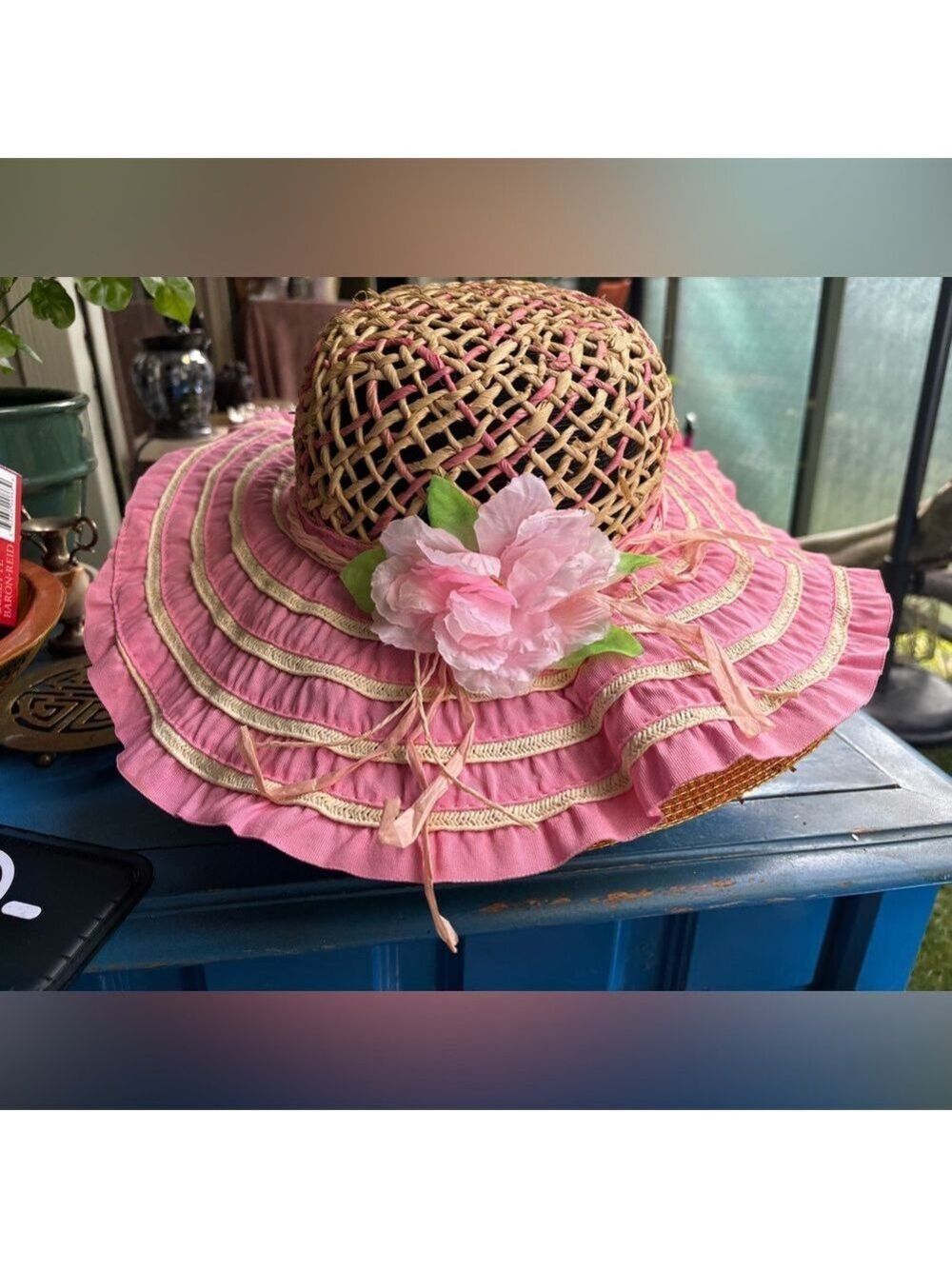 GORGEOUS 2-in-1 Designer-Style Reversible Straw Hat • Pink Floral + Black & Gold
